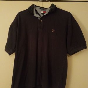 Tommy Hilfiger- LG blue polo w/ plaid collar
